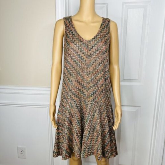 Anthropologie Maeve Westwater Knit Dress Size XS Brown Chevron Motif Lined New - Picture 2 of 9